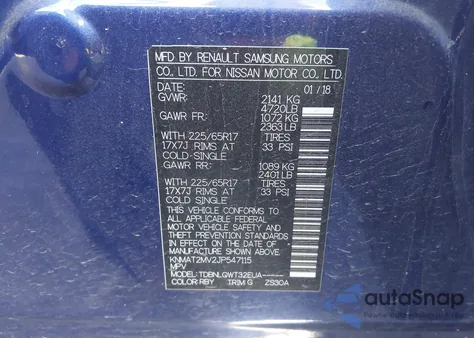 2018 Nissan Rogue Sv from USA, damaged, VIN KNMAT2MV2JP547115